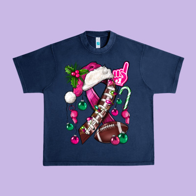 Pink Christmas Breast Cancer Ribbon Football Urban Heavy Tee Designed By Bundleandbundleshop