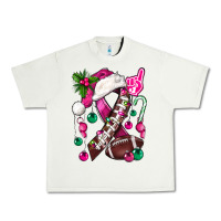 Pistachio Pink Christmas Breast Cancer Ribbon Football Urban Heavy Tee - BundleAndBundleShop