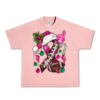 Salmon Pink Christmas Breast Cancer Ribbon Football Urban Heavy Tee - BundleAndBundleShop