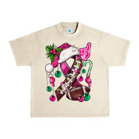 Sandshell Pink Christmas Breast Cancer Ribbon Football Urban Heavy Tee - BundleAndBundleShop