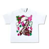 White Pink Christmas Breast Cancer Ribbon Football Urban Heavy Tee - BundleAndBundleShop