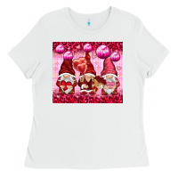 White valentines gnomies with leopard Ladies Tee - NancyCooperArtShop
