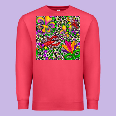 Mardi Gras Crawfish Leopard  Seamless Pattern Premium Sweatshirt Designed By Fadigitalartstudio