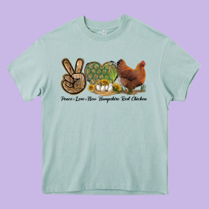 Peace Love New Hampshire Red Chicken Heavy Core Tee Designed By Lillyallendesigns