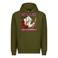 Army Green my cat is my valentine Premium Hoodie - OliviaCreatesArt