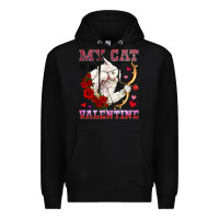 Black my cat is my valentine Premium Hoodie - OliviaCreatesArt