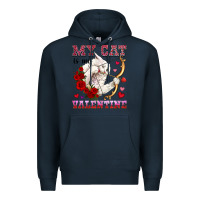 Navy my cat is my valentine Premium Hoodie - OliviaCreatesArt