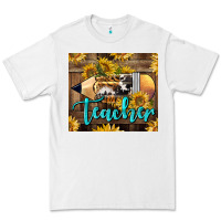 White Western Teacher Pencil With Sunflowers Premium Tee - LillyAllenDesigns