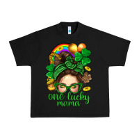 Black St. Patrick Messy Bun One Luck Mama With Clover Urban Heavy Tee - BundleAndBundleShop