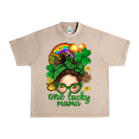 French Oak St. Patrick Messy Bun One Luck Mama With Clover Urban Heavy Tee - BundleAndBundleShop
