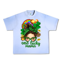 Grape Ice St. Patrick Messy Bun One Luck Mama With Clover Urban Heavy Tee - BundleAndBundleShop