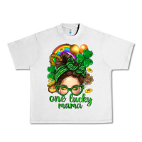Lunar Rock St. Patrick Messy Bun One Luck Mama With Clover Urban Heavy Tee - BundleAndBundleShop