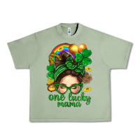 St. Patrick Messy Bun One Luck Mama With Clover Urban Heavy Tee | Teevron