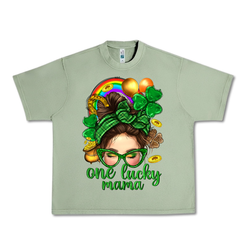 St. Patrick Messy Bun One Luck Mama With Clover Urban Heavy Tee by BundleAndBundleShop | Teevron