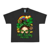 Pigment Black St. Patrick Messy Bun One Luck Mama With Clover Urban Heavy Tee - BundleAndBundleShop