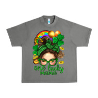 Tornado St. Patrick Messy Bun One Luck Mama With Clover Urban Heavy Tee - BundleAndBundleShop