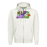 Oatmeal Heather happy halloween Zipper Hoodie - CowGirlArtShop