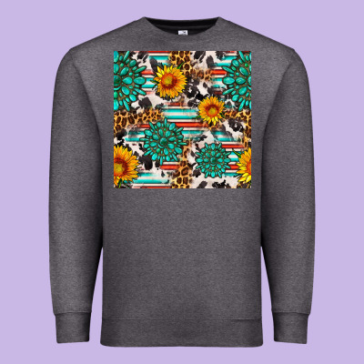 Gemstone Sunflower Cowhide Leopard Seamles Pattern Premium Sweatshirt Designed By Fadigitalartstudio