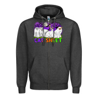 Charcoal Heather cat sheet ghost cats halloween Zipper Hoodie - CowGirlArtShop