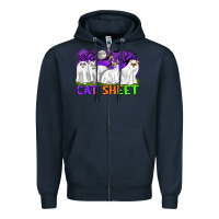 Cat Sheet Ghost Cats Halloween Zipper Hoodie | Teevron