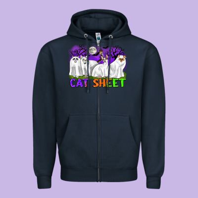 Cat Sheet Ghost Cats Halloween Zipper Hoodie Designed By Cowgirlartshop