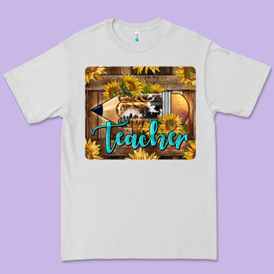 Western Teacher Pencil With Sunflowers Premium Tee Designed By Lillyallendesigns