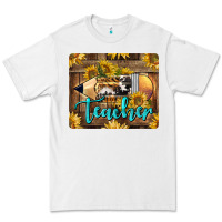 White Western Teacher Pencil With Sunflowers Premium Tee - LillyAllenDesigns