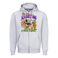 Heather Grey happy haunting and to all a good fright Zipper Hoodie - CowGirlArtShop