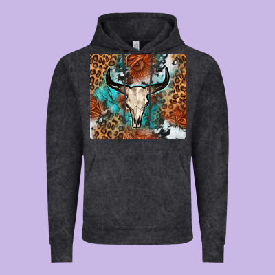 Western With Bull Skull Vintage Hoodie Designed By Nancycooperartshop