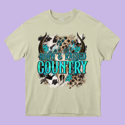 Born  Raised Country Heavy Core Tee Designed By Nancycooperartshop