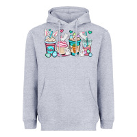 Heather Grey Easter bunnies coffee cups Heavyweight Hoodie - OliviaCreatesArt