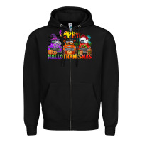 Black happy hallothanksmas truck Zipper Hoodie - CowGirlArtShop