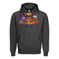 Charcoal Heather happy hallothanksmas truck Zipper Hoodie - CowGirlArtShop