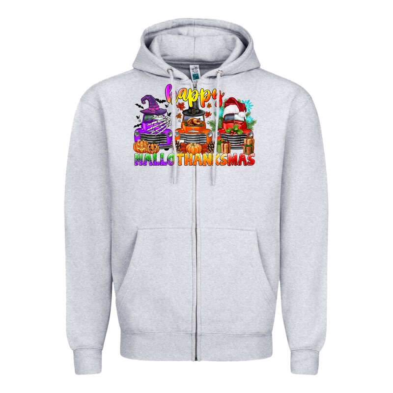 Happy Hallothanksmas Truck Zipper Hoodie by CowGirlArtShop | Teevron
