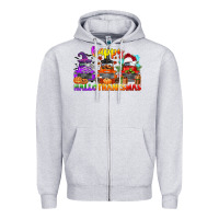 Heather Grey happy hallothanksmas truck Zipper Hoodie - CowGirlArtShop