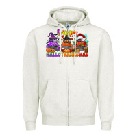 Oatmeal Heather happy hallothanksmas truck Zipper Hoodie - CowGirlArtShop
