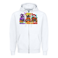 White happy hallothanksmas truck Zipper Hoodie - CowGirlArtShop