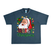 Midnight Navy Merry Christmas With Santa Urban Heavy Tee - BundleAndBundleShop