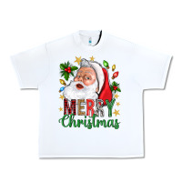 White Merry Christmas With Santa Urban Heavy Tee - BundleAndBundleShop