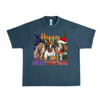 Midnight Navy Happy Hallothanksmas Goats Urban Heavy Tee - BundleAndBundleShop
