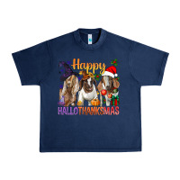 Navy Happy Hallothanksmas Goats Urban Heavy Tee - BundleAndBundleShop