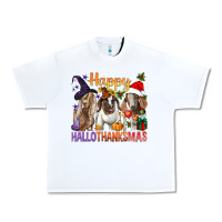 White Happy Hallothanksmas Goats Urban Heavy Tee - BundleAndBundleShop