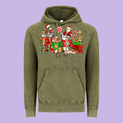 Santa Coffee Cups Vintage Hoodie Designed By Nancycooperartshop