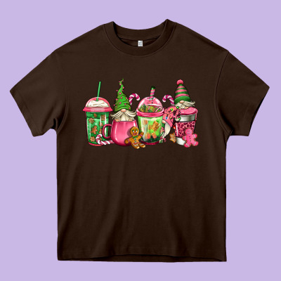 Pink Christmas Gnomes Coffee Cups Heavy Core Tee Designed By Jasminsmagicworld