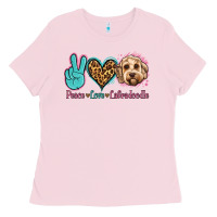 Bubblegum Pink peace love labradoodle Ladies Tee - Jasminsmagicworld