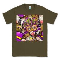 Army Green Mardi Gras cow with carnival mask seamless pattern Classic Tee - BundleAndBundleShop