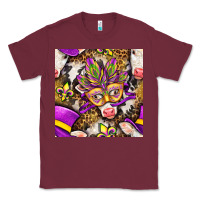 Burgundy Mardi Gras cow with carnival mask seamless pattern Classic Tee - BundleAndBundleShop