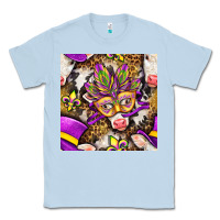 Dusty Blue Mardi Gras cow with carnival mask seamless pattern Classic Tee - BundleAndBundleShop