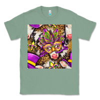 Sage Mardi Gras cow with carnival mask seamless pattern Classic Tee - BundleAndBundleShop