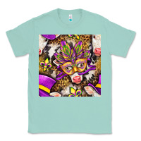Seafoam Mardi Gras cow with carnival mask seamless pattern Classic Tee - BundleAndBundleShop
